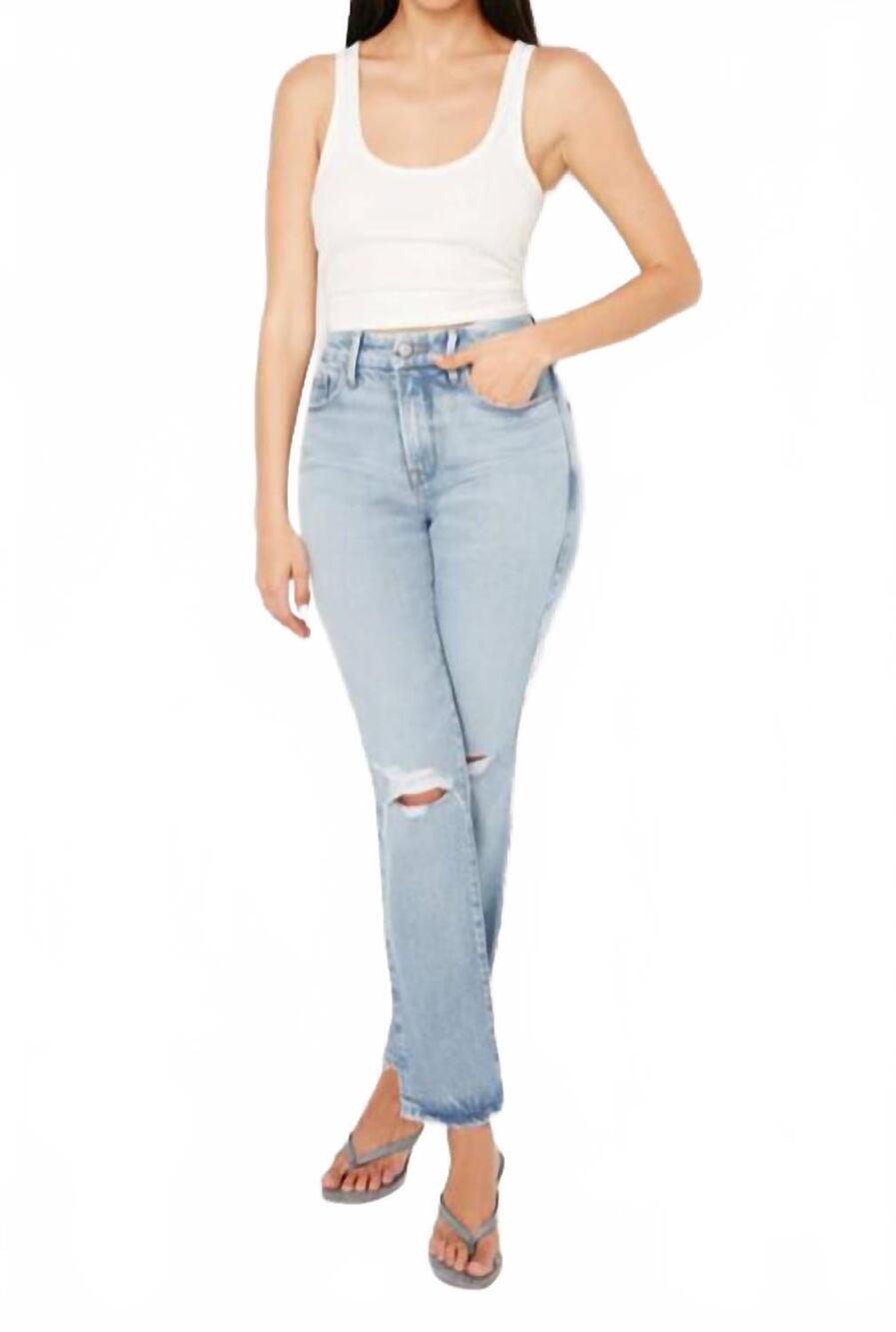 NEW GOOD AMERICAN good legs straight jeans in light blue